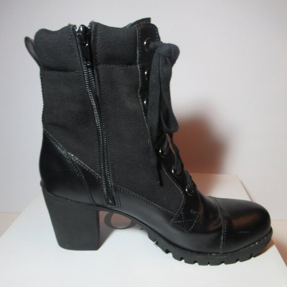 XOXO Black Lace-Up Ankle Boots Size 9 Worn Once Combat Pleather & Fabric Claudia - Picture 10 of 15